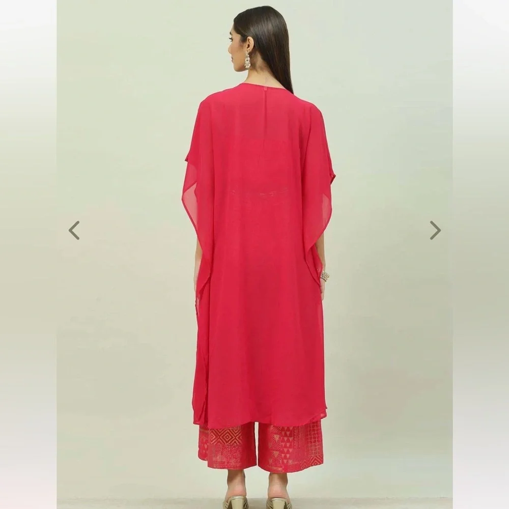 Pink and Gold Jumpsuit with Gold Waist Belt and Shrug - Picture 3 of 3